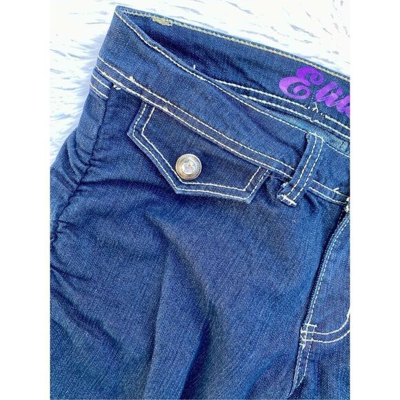 Y2K Vintage Elite Jeans SZ 9/10 Dark Denim Cargo Stretchy Bling Capris - Picture 5 of 13